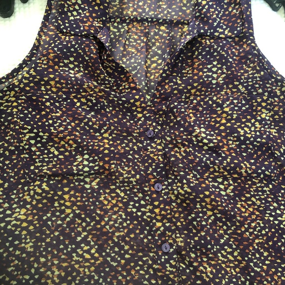 DECREE sheer multicolor sleeveless button-up shirt (M) front pockets - Picture 6 of 6